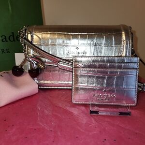 Kate Spade New York Knott Croc Embossed Mini Flap Crossbody 4 pc set NWT